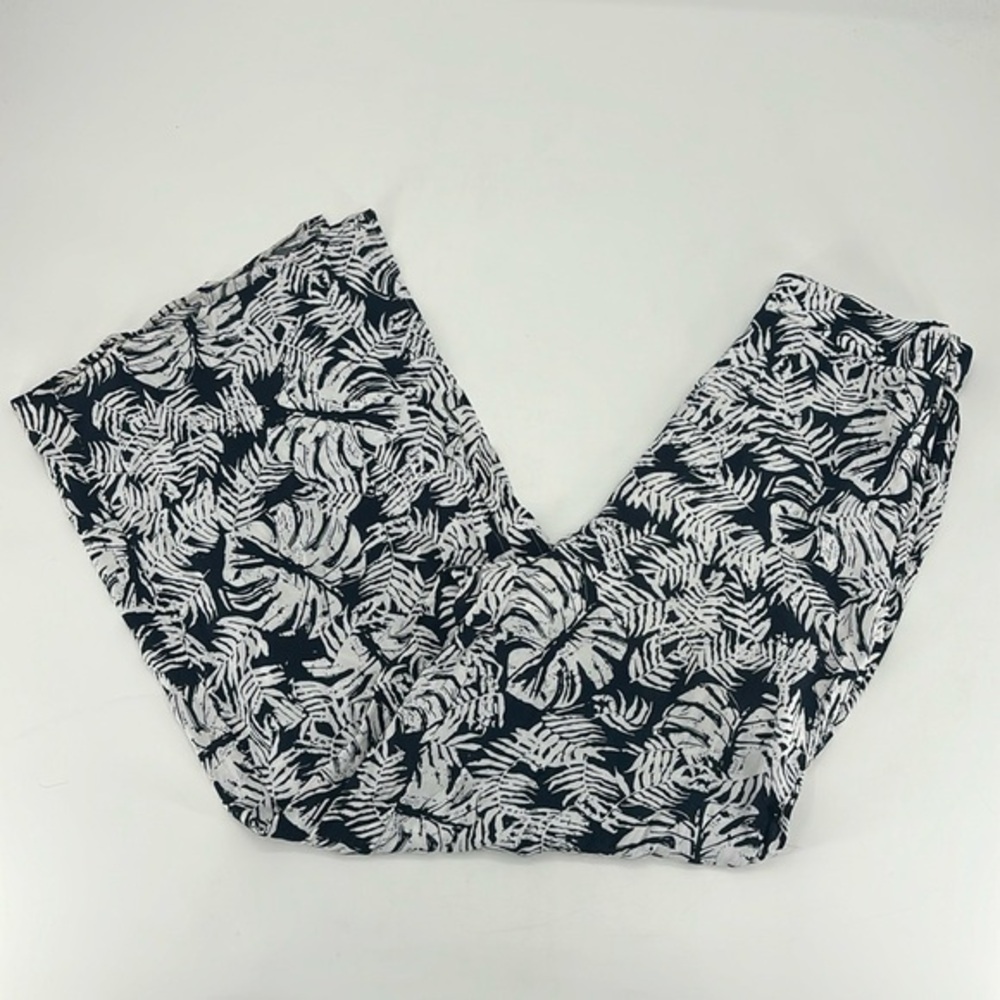 UEC Bebe side zip palazzo pants navy & white palm leaves size XS